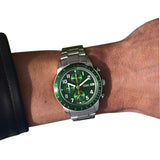 Fossil Sport Tourer Chronograph Green Dial Silver Steel Strap Watch for Men - FS6048