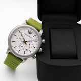 Emporio Armani Chronograph White Dial Green Rubber Strap Watch For Men - AR11022