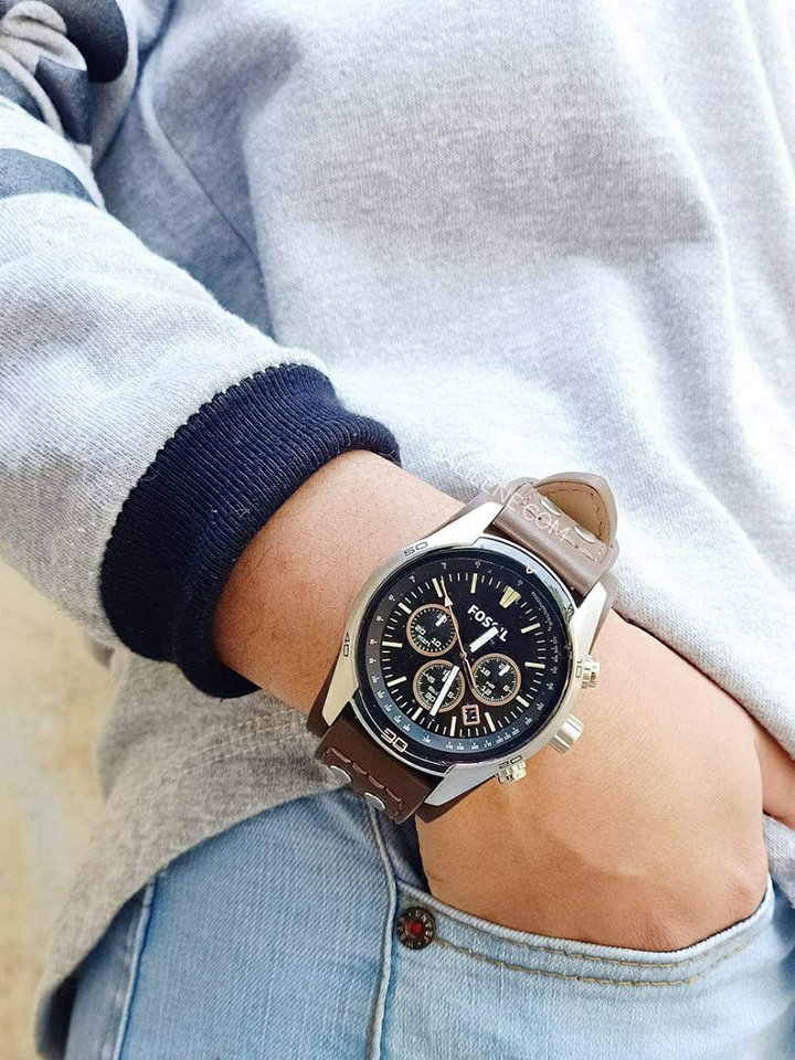 Fossil Coachman Chronograph Black Dial Brown Leather Strap Watch