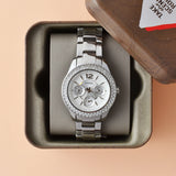 Fossil Stella Silver Dial Silver Steel Strap Watch for Women - ES3588