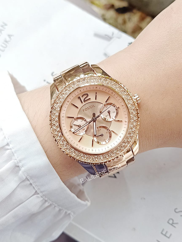 Fossil Stella Rose Gold Dial Rose Gold Steel Strap Watch for Women