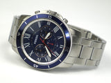 Fossil Grant Sport Chronograph Blue Dial Silver Steel Strap Watch for Men - FS5238