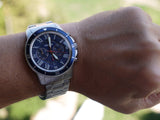 Fossil Grant Sport Chronograph Blue Dial Silver Steel Strap Watch for Men - FS5238