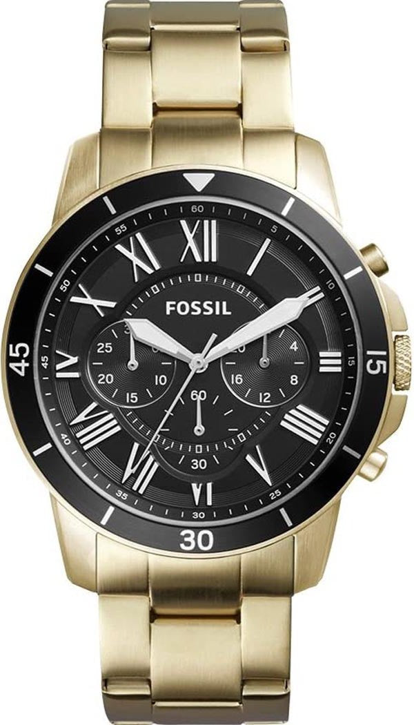 Fossil Inscription Automatic Black Dial Gold Steel Strap