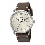 Fossil The Commuter White Dial Brown Leather Strap Watch for Men - FS5275