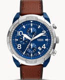 Fossil Bronson Chronograph Luggage Blue Dial Brown Leather Strap Watch for Men - FS5829