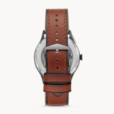 Fossil Forrester Automatic Skeleton Grey Dial Brown Leather Strap Watch for Men - ME3178