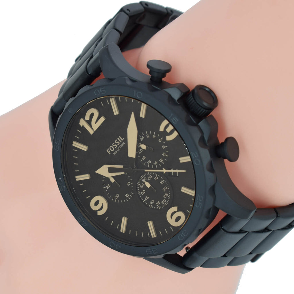 Black Black Fossil Men Black Chrongraph for Plated Steel Nate Ion Strap Dial Watch