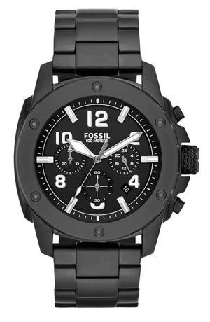 Fossil Machine Chronograph Black Dial Black Steel Strap Watch for Men - FS4927