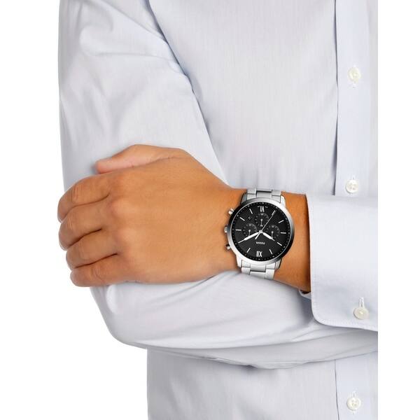 for Silver Neutra Chronograph Fossil Dial Steel Black Strap Men Watch