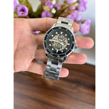 Fossil FB-01 Automatic Skeleton Black Dial Silver Steel Strap Watch for Men - ME3190