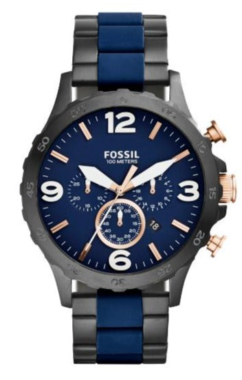 Fossil Nate Chronograph Blue Dial Two Tone Steel Strap Watch for Men