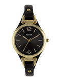 Fossil Georgia Black Dial Black Leather Strap Watch for Women - ES3148