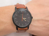 Fossil The Minimalist Black Dial Brown Leather Strap Watch for Men - FS5305