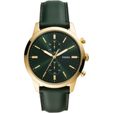 Fossil Townsman Chronograph Green Dial Green Leather Strap Watch for Men - FS5599