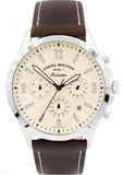 Fossil Forrester Chronograph Cream Dial Brown Leather Strap Watch for Men - FS5696