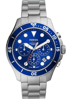 Fossil FB-03 Chronograph Blue Dial Silver Steel Strap Watch for Men - FS5724