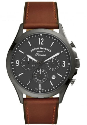 Fossil Forrester Chronograph Black Dial Brown Leather Strap Watch for Men - FS5815