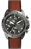 Fossil Bronson Chronograph Grey Dial Brown Leather Strap Watch for Men - FS5855