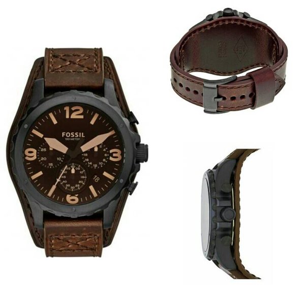 Fossil Nate Chronograph Brown Dial Brown Leather Strap Watch for Men