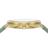 Fossil Jacqueline Analog Moonphase Mother of Pearl White Dial Green Leather Strap Watch for Women - ES5168