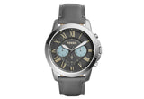 Fossil Grant Chronograph Gunmetal Dial Grey Leather Strap Watch for Men - FS5183