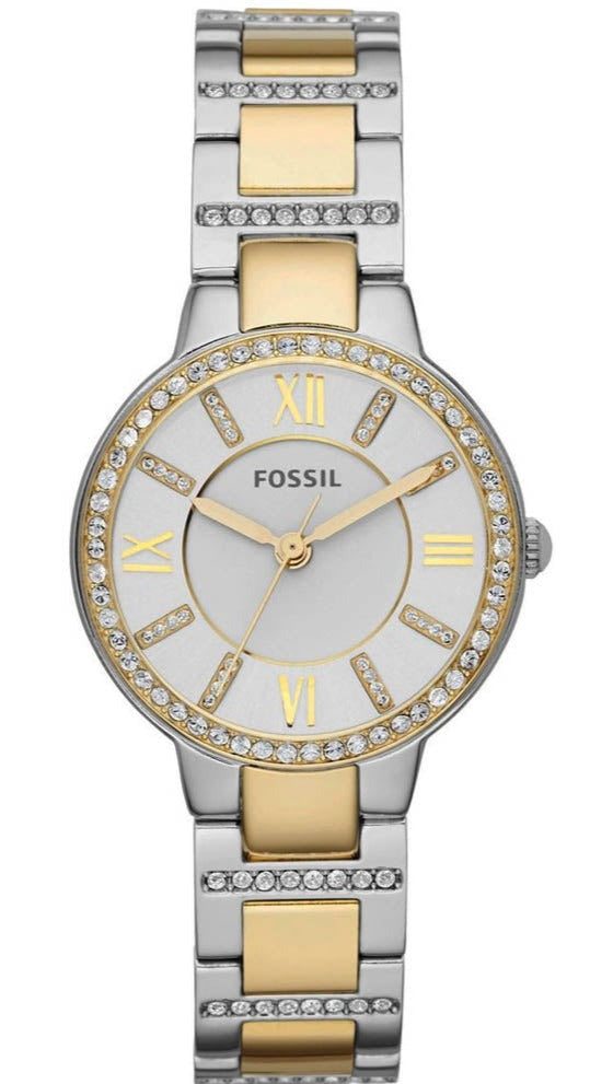 Fossil Virginia Silver Dial Two Tone Steel Strap Watch for Women