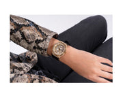 Guess Princess Crystals Gold Dial Black Silicone Strap Watch For Women - GW0439L2