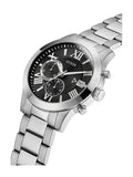 Guess Atlas Chronograph Black Dial Silver Steel Strap Watch For Men - W0668G3