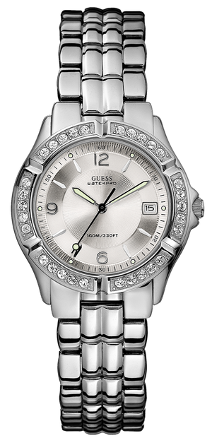 Guess Water Pro Diamonds Silver Dial Silver Steel Strap Watch For Women - G75511M