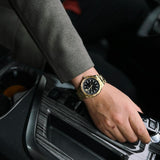 Versace Hellenyium Quartz Black Dial Gold Steel Strap Watch For Men - VE3A00820
