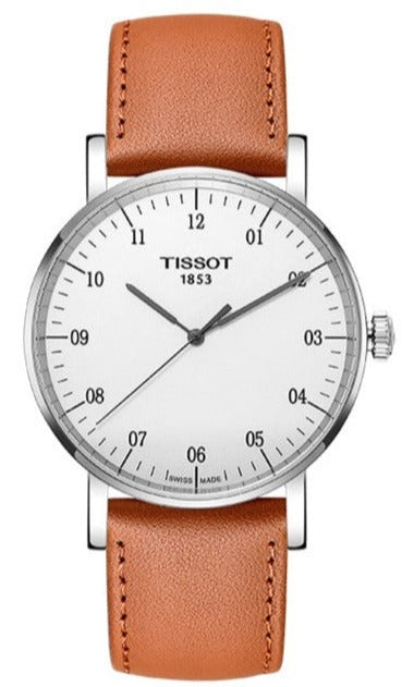 Tissot T Classic Everytime Jam Tangan Tali Kulit Coklat Dial Putih Besar Untuk Pria - T109.610.16.037.00