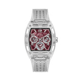 Guess Phoenix Quartz Burgundy Dial Transparent Silicone Strap Watch For Men - GW0499G9