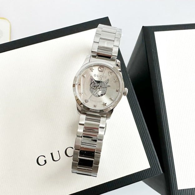 Gucci G Timeless Quartz Silver Dial Silver Steel Strap Watch For Women