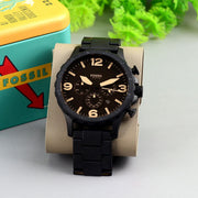 Fossil Nate Chrongraph Ion Plated Black Dial Black Steel Strap Watch for Men - JR1356