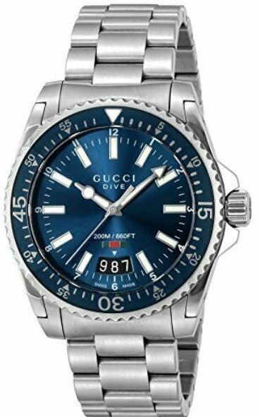 GUCCI DIVE 200m防水 ステンレス時計 Gucci Dive Quartz Blue Dial Silver Steel Strap Watch For Men
