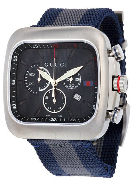 Gucci G Timeless Chronograph Black Dial Black Leather Strap Watch For
