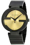 Gucci Interlocking Grammy XL Gold Dial Black Steel Strap Watch for Men - YA133209