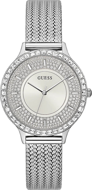 Guess Soiree Diamonds Silver Dial Silver Mesh Bracelet Watch for Women - GW0402L1