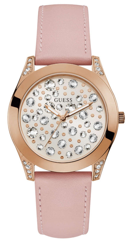 Guess Wonderlust Beige Dial Pink Leather Strap Watch for Women - W1065L1