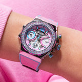 Guess Fusion Chronograph Pink Dial Pink Leather Strap Watch for Women - GW0553L5