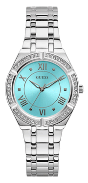 Guess Cosmo Diamonds Turquoise Dial Silver Steel Strap Watch for Women - GW0033L7