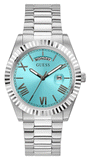 Guess Connoisseur Turquoise Dial Silver Steel Strap Watch for Men - GW0265G11