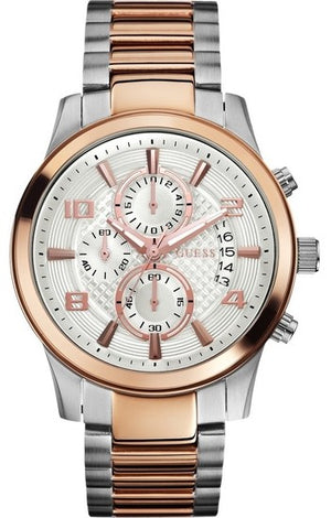Guess Exec Chronograph White Dial Two Tone Steel Strap Watch for Men - W0075G2
