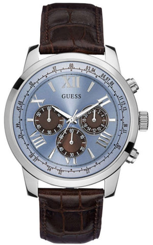 Guess Horizon Chronograph Analog Blue Dial Brown Leather Strap Watch For Men - W0380G6