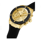Guess Athena Gold Dial Black Rubber Strap Watch For Women - GW0030L2