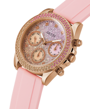 Guess Sparkling Chronograph Crystals Pink Dial Pink Silicone Strap Watch For Women - GW0032L4
