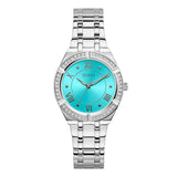 Guess Cosmo Diamonds Turquoise Dial Silver Steel Strap Watch for Women - GW0033L7