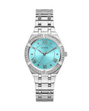 Guess Cosmo Diamonds Turquoise Dial Silver Steel Strap Watch for Women - GW0033L7