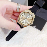 Guess Cosmo Diamonds Gold Dial Black Rubber Strap Watch for Women - GW0034L1